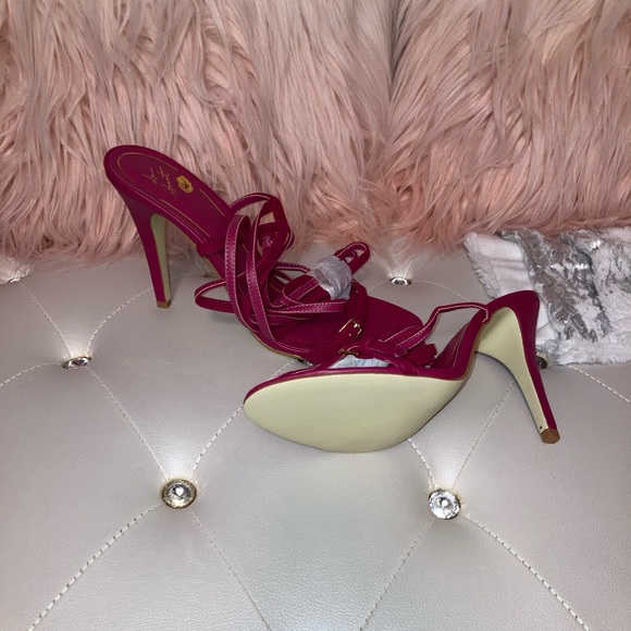 NEW RARE Colin Stuart Faux Suede Ankle Wrap Fuchsia Heeled Sandals Size 10B - Picture 15 of 16